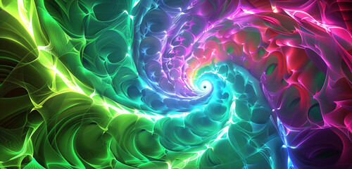 "Mesmerizing 3D swirl in neon spectrum colors."