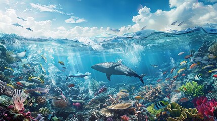 underwater world of fish. - obrazy, fototapety, plakaty