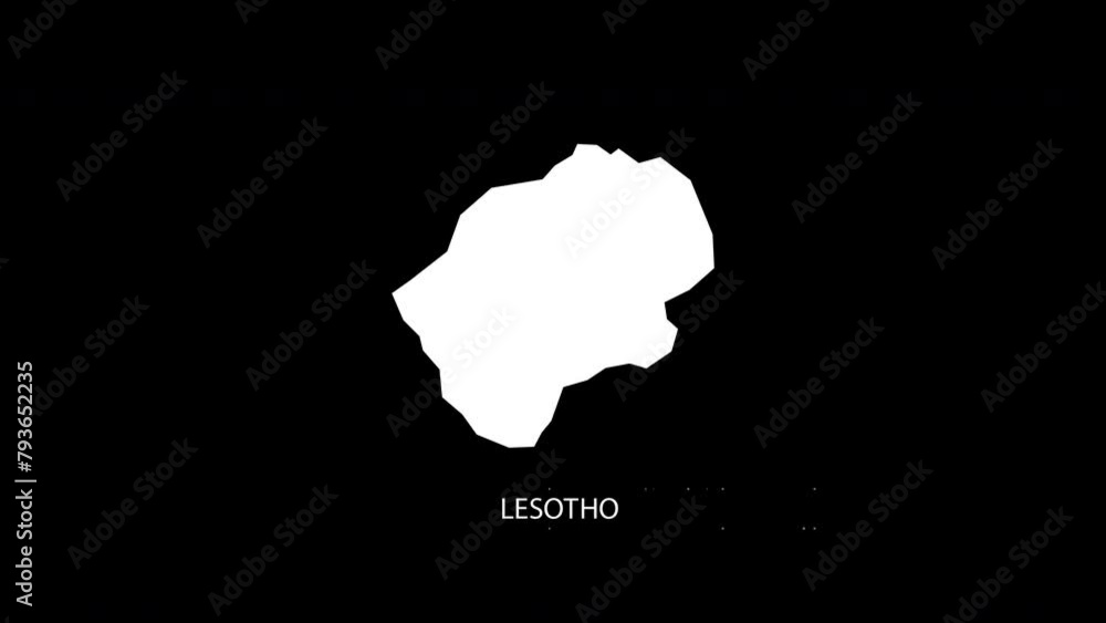 Poster digital revealing and zooming in on lesotho country map alpha video with country name revealing back