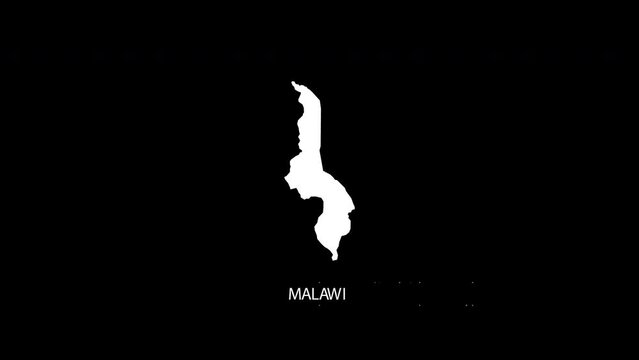 Digital revealing and zooming in on Malawi Country Map Alpha video with Country Name revealing background | Malawi country Map and title revealing alpha video for editing template conceptual
