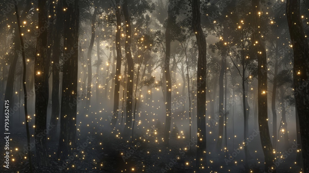 Poster delicate firefly scenes transporting viewers to enchanted forests filled with twinkling lights on wh