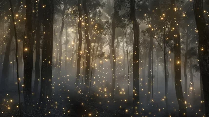 Foto op Canvas Delicate firefly scenes transporting viewers to enchanted forests filled with twinkling lights on white © Cloudyew