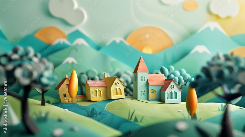 Poster delightful paper craft illustrations on a translucent backdrop, suitable for creating depth and text