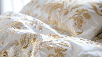 Detailed metallic gold designs adding richness to a white setting