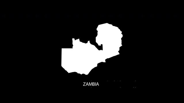 Digital revealing and zooming in on Zambia Country Map Alpha video with Country Name revealing background | Zambia country Map and title revealing alpha video for editing template conceptual
