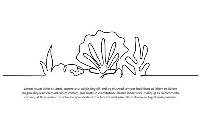 Continuous line design of reefs ocean diversity. Single line decorative elements drawn on a white background.