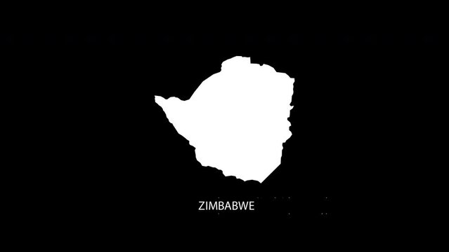 Digital revealing and zooming in on Zimbabwe Country Map Alpha video with Country Name revealing background | Zimbabwe country Map and title revealing alpha video for editing template conceptual