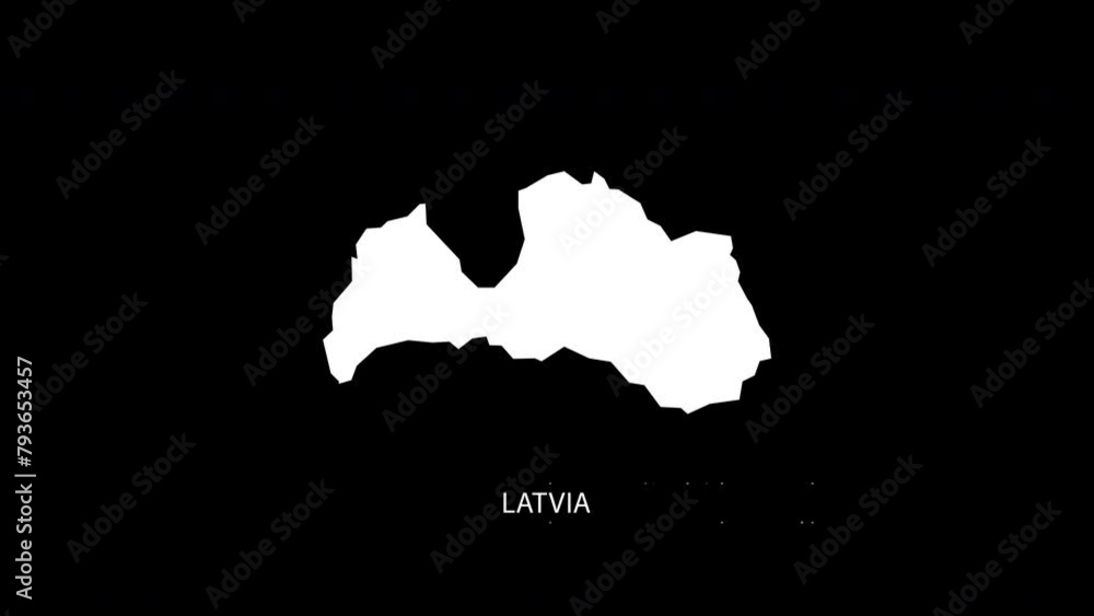 Poster digital revealing and zooming in on latvia country map alpha video with country name revealing backg