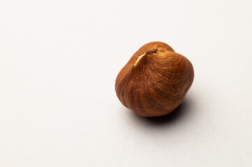 Hazelnut. Fresh organic peeled hazelnuts on a white background. Macro shot of a nut