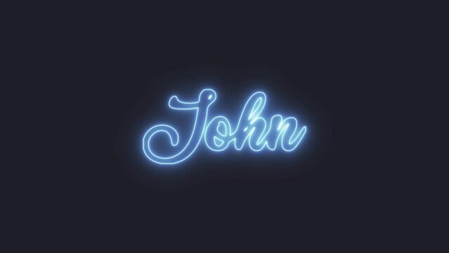 A neon sign flickers with a pale blue hue, displaying the familiar English name John. Retro 1980s vaporwave aesthetic.