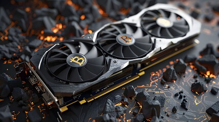 Bitcoin logo on a graphics card