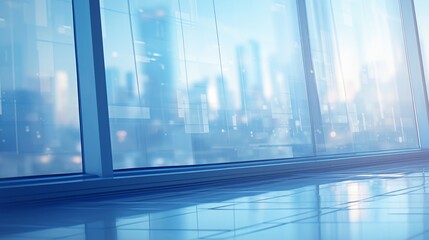 Abstract Window of Modern Business Office Building with Blurred Glass Wall for Business Concept Background. Perspective View, Aerial Shot, Blurry Corporate Workspace. Blue-Toned Abstract Window.4k 

