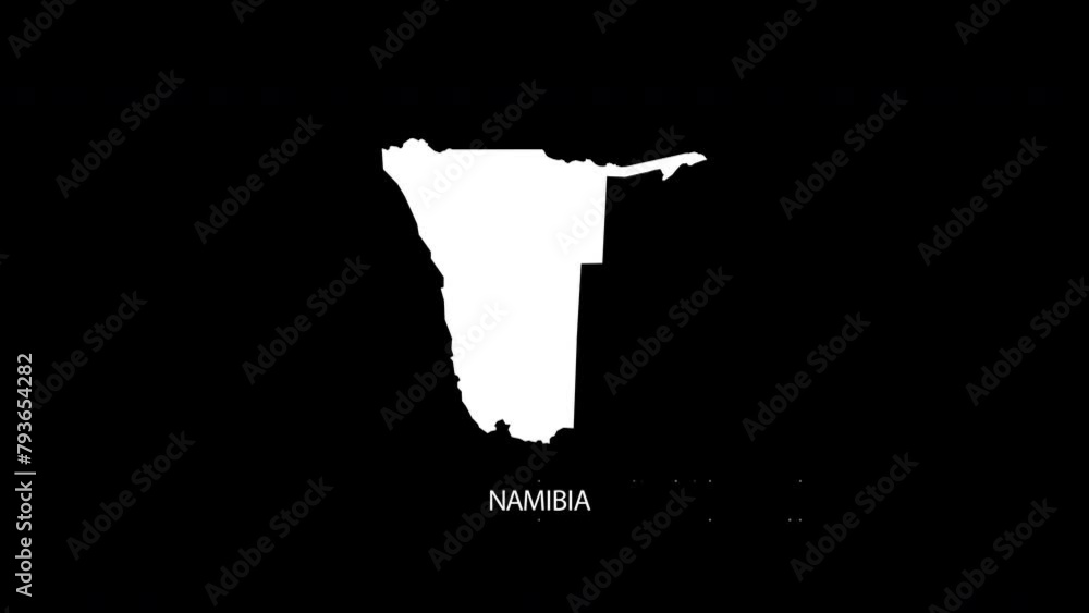 Poster digital revealing and zooming in on namibia country map alpha video with country name revealing back