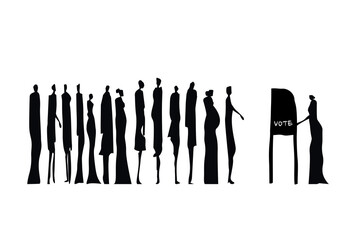 Silhouette of people stand in a queue to cast vote. Concept for election in India
