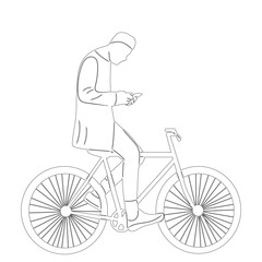 Obraz premium cyclist with phone sketch on white background vector