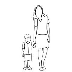 mom and son sketch on white background vector