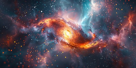 Vivid cosmic scene depicting a fiery galaxy amidst stars.