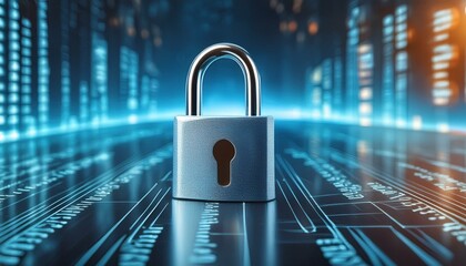Lock key as symbol for safe cybersecurity systems in modern day digitalization of data world