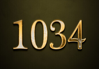 Old gold effect of 1033 number with 3D glossy style Mockup.	