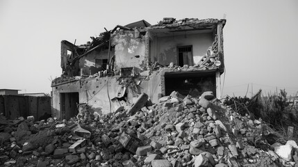 Ruins of a House in Black and White