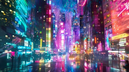 Naklejka premium Electric cityscapes alive with color and vitality, depicted in dazzling neon against a blank white background