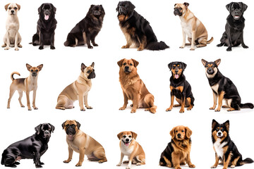 Photo Collection of dogs from various angles without shadows isolated on a white background