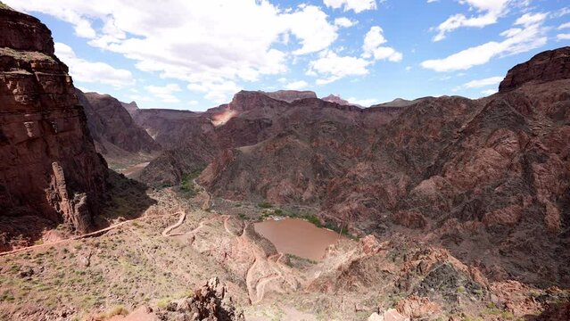 switchbacks lead hikers down the South Kaibab trail to the Colorado River where Phantom Ranch and rafting is located
