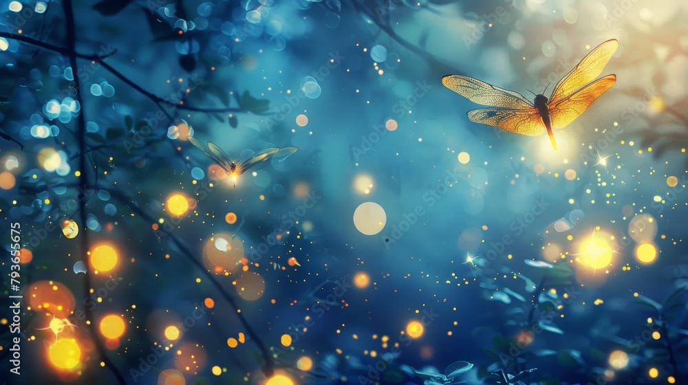 Poster enchanting firefly artwork with a soft and ethereal glow, perfect for adding a touch of magic to any