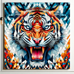 Colorful wall art illustrations of a classic, majestic, and beautiful tiger head.
