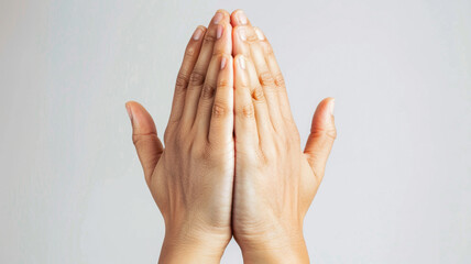 hands praying on white background - obrazy, fototapety, plakaty