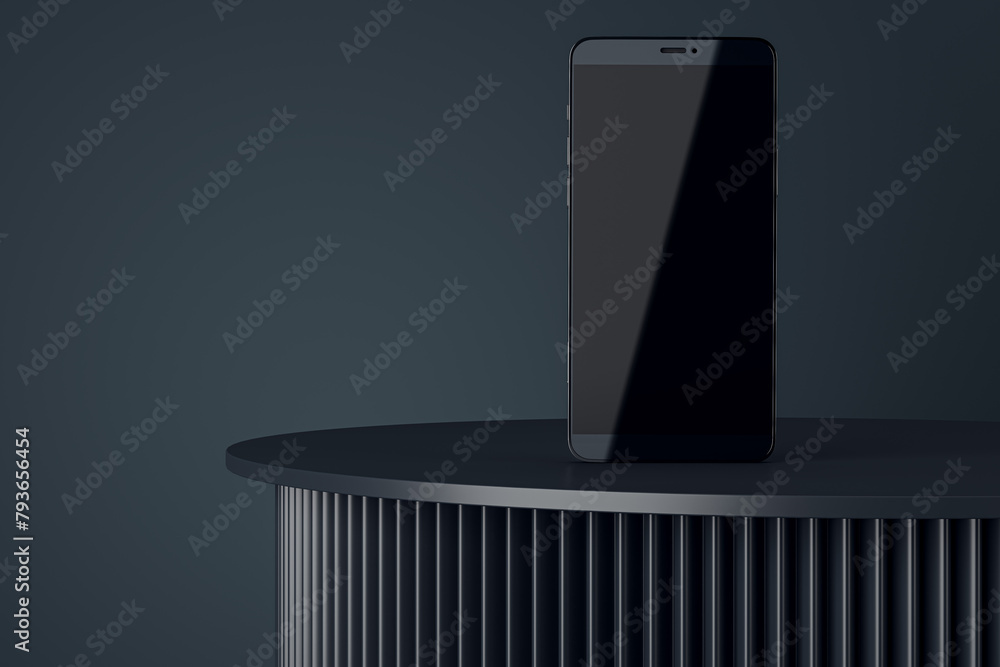 Poster empty classic pedestal on light background with mock up smartphone screen. product placement and ad 