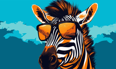 Fototapeta premium zebra wearing sunglasses vector illustration in the middle of the artboard