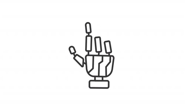 Animated robotic touch icon. Bionic hand taps screen line animation. Artificial intelligence concept. Black illustration on white background. HD video with alpha channel. Motion graphic