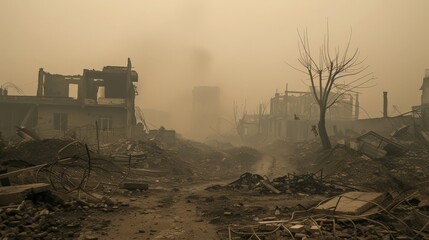 Post-Apocalyptic Scene of Urban Devastation - obrazy, fototapety, plakaty