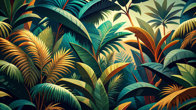 Seamless pattern with tropical palm leaves. Vector illustration for design