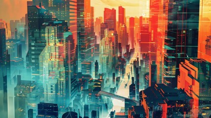 Futuristic digital artwork depicting a cityscape with innovative architectural designs