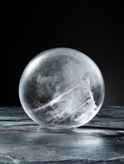 commercial shooting, a huge ice Sphere ,  placed on the ground,Isolated