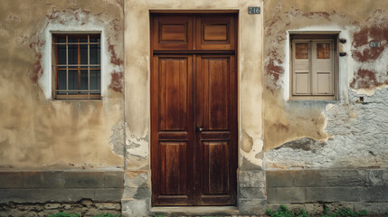 modern wooden door in a house, front view, professional photo, architecture