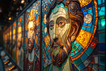 stained glass artworks Depict figures from various religious traditions - obrazy, fototapety, plakaty