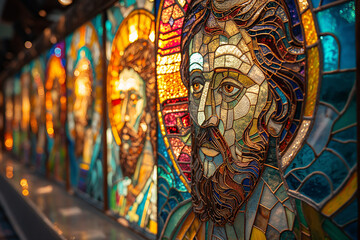 stained glass artworks Depict figures from various religious traditions - obrazy, fototapety, plakaty