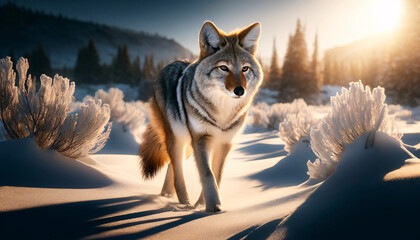 wolf in winter - obrazy, fototapety, plakaty