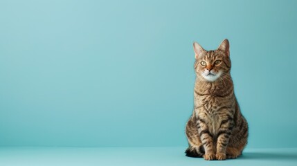Obraz premium Cat in a casual pose, set against a calming light blue backdrop