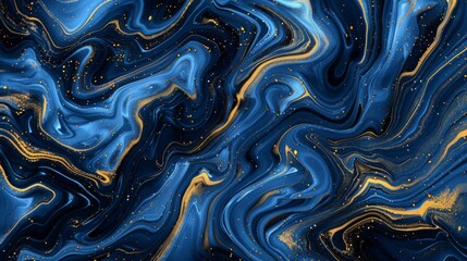 Fototapeta premium Close up of a swirling pattern of azure, electric blue, and gold marbles