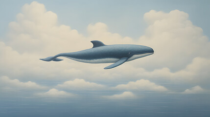 Dreamy Flight Illustration of Blue Whale in the Sky