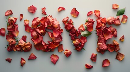 Word Love By Red Rose Petals