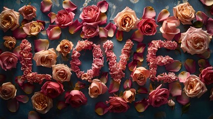Word Love Made By Pink Rose Petals Arranged Gently