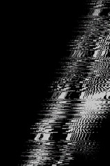 Motion Glitch interlaced Distorted textured black white futuristic background. Bad TV Signal. VHS noise overlay , hud design element on black background, copy space. Digital interference, cyberpunk