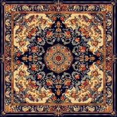 A colorful carpet with a flowery design