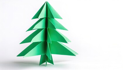Fototapeta premium christmas xmas concept origami isolated on white background green christmas xmas tree of various size and color with copy space for your design for the December winter holiday