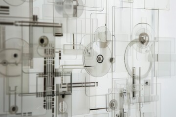 Industrial-style metal decoration elements on a transparent white canvas, adding urban sophistication